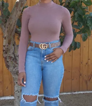 Zariyah Mock Neck Top(Mauve Taupe)