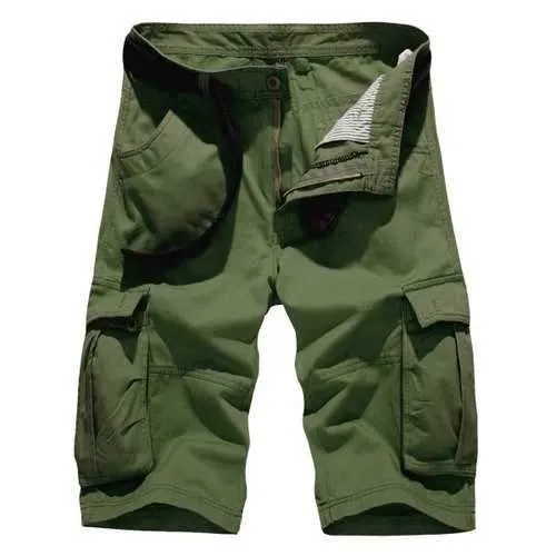 Zipper Fly Pockets Embellished Design Cargo Shorts - Army Green 34