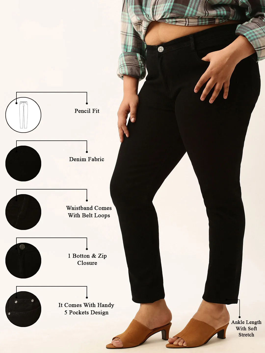 ZOLA Black Pencil Fit Full Length Denim Jeans For Women