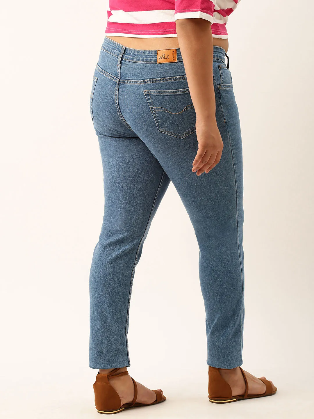 Zola Stone Blue Pencil Fit Full Length Denim Jeans For Women