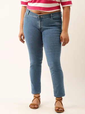 Zola Stone Blue Pencil Fit Full Length Denim Jeans For Women